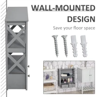 kleankin Wall Mount Bathroom Storage Rack with Open Shelves and Drawer Wooden Cabinet Organizer for Bathroom - Grey(m-7)