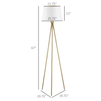 HOMCOM Modern Tripod Floor Lamp, Freestanding Lamp w/ Fabric Lampshade and E26 Base for Living Room, No Bulb - Gold(m-3)