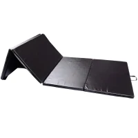 Soozier 4ftx10ftx2inch PU Leather Gymnastics Tumbling Gym Mat Arts Folding Yoga Exercise Pad 4 Panel (Black)(m-1)