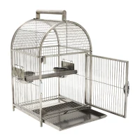 PawHut 25" Bird Carrier Cage Parrot Macaw Cockatiel Travel Cage Stainless Steel Dome Top with Two Feed Bowls(m-2)