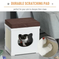 PawHut Wooden Cat Bed Cube House with Soft Padded Cushions, 2 Exterior Scratching Boards, & Interior Space, White(m-6)