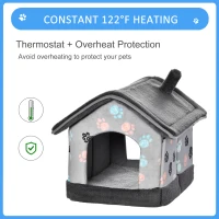 PawHut Heated Cat House Condo, Foldable Enclosed Pet House with Heating Pad for Cats or Small Dogs, Use for Indoor & Outdoor Paw Print Pattern(m-5)