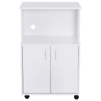 HOMCOM Microwaves Cart on Wheels with Storage Shelf and Cabinet White Oak Grain Color(m-4)