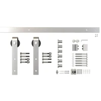 HOMCOM 8FT Modern STAINLESS STEEL Sliding Wood Barn Door Hardware Kit Track Set Door System Silver(m-2)