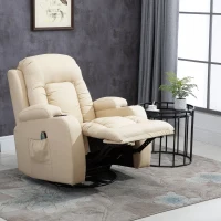 HOMCOM Vibration Massage Recliner Chair for Living Room with Heat,  Swivel Single Sofa, Modern PU Leather Manual Reclining Chair with Footrest, Cream White(m-11)