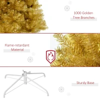 HOMCOM 6' Tall Unlit Full Fir Artificial Christmas Tree with Realistic Branches, and 1000 Tips, Gold(m-7)