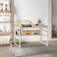 HOMCOM Drafting Table, Adjustable Drawing Desk, Multifunctional Writing Desk with 15-Level Tiltable Tabletop and Storage Shelf for Home Office, Natural(m-8)