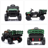 Aosom 12V Kids Ride-on Car Electric Truck Pickup Toy with Parent Remote Control and Trailer, MP3/USB Input for Music, Green(m-9)
