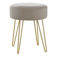 Monarch Upholstered Ottoman Stool with Tall Slim Hairpin Legs - Beige / Gold Metal(m-1)