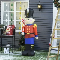 HOMCOM 6ft Christmas Inflatable Nutcracker Toy Soldier with Candy Cane, Outdoor Blow-Up Yard Decoration with LED Lights Display(m-8)