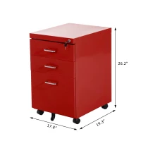 HOMCOM Rolling Filing Steel Cabinet Chest Organizer Cupboard Home Office Furniture with 3 Drawers and LOCK (Red)(m-3)