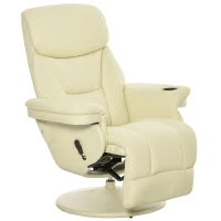HOMCOM Manual Recliner, Swivel Lounge Armchair with Side Pocket, Footrest and Cup Holder, Cream White(m-1)