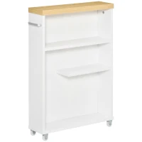 Kleankin Slim Bathroom Cabinet with Castor Wheels Storage Organizer and Wood Shelves To Fit In Small Spaces, White(m-1)