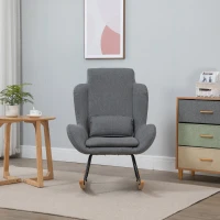 HOMCOM Modern Rocking Chair with Removable Lumbar Pillow Fabric Sofa Armchair with Thick Padding, Metal Frame, Wood Base for Living Room, Light Gray(m-9)
