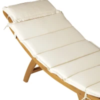 Outsunny Outdoor Chaise Lounge, Acacia Wood Folding Sun Lounger Chair with Cushion Pad for Patio, Garden, Lawn, Backyard, Cream White(m-8)