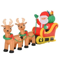 HOMCOM 8ft Long Christmas Inflatable Santa Claus with Sleigh and Reindeer, Outdoor Blow-Up Yard Decoration with LED Lights Display(m-1)