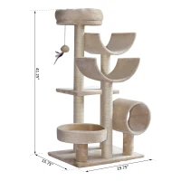 PawHut 41" Multi-Level Large Cat Tree Scratcher Perch Tunnel w/ Dangling Ball(m-3)