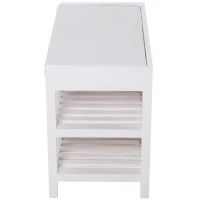 HOMCOM Compact Rustic Padded Wooden Shoe Rack Bench Organizer With Drawers - Country White(m-7)
