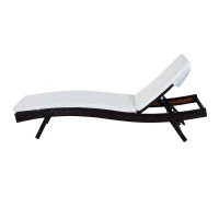 Outsunny Patio Wicker Lounger Chair, Outdoor PE Rattan Foldable Chaise Chair with 5 Position Adjustable Back, Padded Cushion, Cream(m-6)