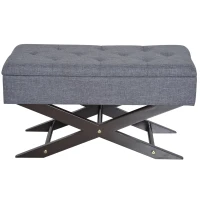 HOMCOM 32" Tufted Upholstered Storage Ottoman Bench X Leg Bed Bench with Organizer Padded Piano Keyboard Seat Grey(m-4)