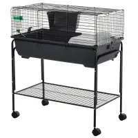 PawHut Two-Story Small Animal Cage Removable from Stand, Pet Habitat with Shelf & Wheels, 33" x 18.5" x 35", Charcoal Gray(m-1)