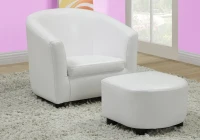 Monarch Kids' Upholstered Leather-Look Barrel Club Chair with Matching Ottoman - White(m-2)