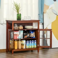 HOMCOM Kitchen Sideboard, Storage Buffet Cabinet with Open Shelf, Glass Door Cabinet and Adjustable Shelf for Living Room, Cherry(m-11)