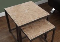 Monarch 2-Piece Elegant Inset Mosaic Tile Top Hammered Brown Metal Frame Nesting Accent Side End Table Set - Terracotta Finish(m-3)
