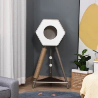 PawHut Cat Tree with Jute Scratching Post and Hanging Balls 44.5" H, Brown & White(m-7)