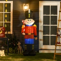 HOMCOM 6ft Christmas Inflatable Nutcracker Toy Soldier with Candy Cane, Outdoor Blow-Up Yard Decoration with LED Lights Display(m-2)