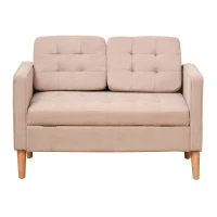 HOMCOM Modern 2-Seater Loveseat Button-Tufted Fabric Couch with Storage Chest, Cushions and Rubberwood Legs for Living Room, Light Brown(m-13)