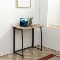 HOMCOM Writing Desk, 31.5" Folding Table for Small Space, Computer Desk with Metal Frame, Space-Saving Workstation for Home Office, Black(m-2)