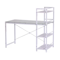 Open Box HomCom 50" Modern Office Desk With Storage Shelves Bookcase - White(m-6)