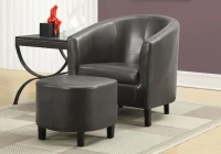 Monarch Modern Upholstered Leather-Look Curved Back Barrel Tub Chair with Matching Ottoman - Charcoal Grey(m-2)