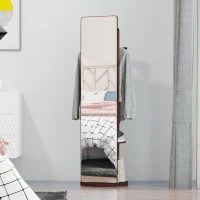 HOMCOM Full Length Glass Mirror with Hidden Jewelry Cabinet and Pine Wood Clothing Rack, Coffee Brown(m-11)