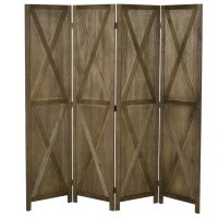 HOMCOM 4 Panel Folding Room Divider, 5.5ft Tall Freestanding Paulownia Wood Wall Divider Panels for Indoor Bedroom Office, Brown(m-9)