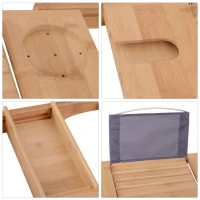 kleankin 42" Adjustable Luxury Bath Caddy Book Tablet Laptop Wine Holder Natural Bamboo Tray(m-4)