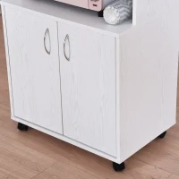 HOMCOM Microwaves Cart on Wheels with Storage Shelf and Cabinet White Oak Grain Color(m-8)