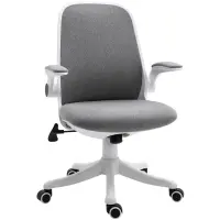 Vinsetto Linen-Touch Fabric Office Desk Chair Swivel Task Chair with Adjustable Lumbar Support, Height and Flip-up Padded Arms, Grey(m-1)