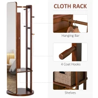 HOMCOM Full Length Glass Mirror with Hidden Jewelry Cabinet and Pine Wood Clothing Rack, Coffee Brown(m-6)