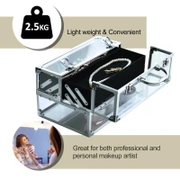 HOMCOM Portable Makeup Case Train Case Lockable Aluminum w/ 4 Trays & Bottom Drawer Sliver(m-5)