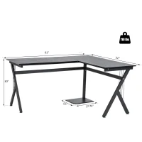 HOMCOM 61" L-Shaped Corner Computer Desk Laptop Workstation PC Table Home Office With CPU Stand Black(m-3)