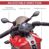 Aosom 6V Kids Motorcycle Dirt Bike Electric Battery-Powered Ride-On Toy Off-road Street Bike for Children with Rechargeable Battery, Pedal, Horn, Headlights, and Training Wheels for Balance Red(m-4)