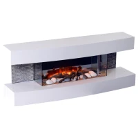 HOMCOM Wall Hanging Electric Fireplace Wood Mantle Mounted Home Heater 750W/1500W Stone Log Flame Stove w/ Remote Control White(m-1)