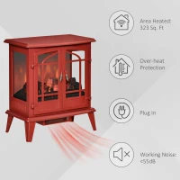 HOMCOM Electric Fireplace Heater, Freestanding Fireplace Stove with Realistic LED Log Flames and Overheating Safety Protection, 1400W, Red(m-4)