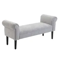 HOMCOM 52" Linen Upholstered Accent Ottoman Bench With Armrests, Light Gray(m-1)