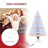 HOMCOM 4ft Fir Artificial Christmas Tree with Realistic Branches, 130 Multi-Color Fiber Optic LED Lights and 130 Tips, White(m-7)