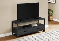 Monarch 48" 2-Tier Open Concept TV Stand with Metal Frame, Storage Drawers and Shelves - Black / Black Metal(m-2)