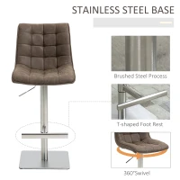 HOMCOM Vintage PU Leather Bar Stool with Stainless Steel Base, Adjustable Counter Height Bar Chair Swivel Barstool with Back, Footrest, Brown(m-5)