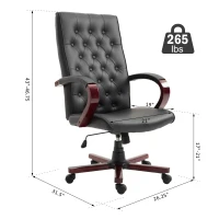 Vinsetto High Back Faux Leather Office Chair with Button Tufted Design, Executive Computer Desk Chair with Solid Wood Feet and Arms, Black(m-3)